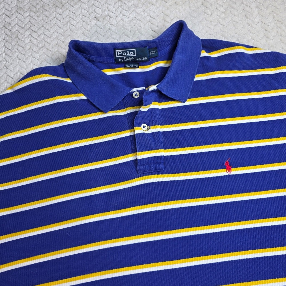 Polo Ralph Lauren Mens XXL Blue Striped Short Sleeve Cotton Polo Shirt